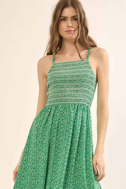 Wild Stems Smocked Floral-Print Maxi Sundress