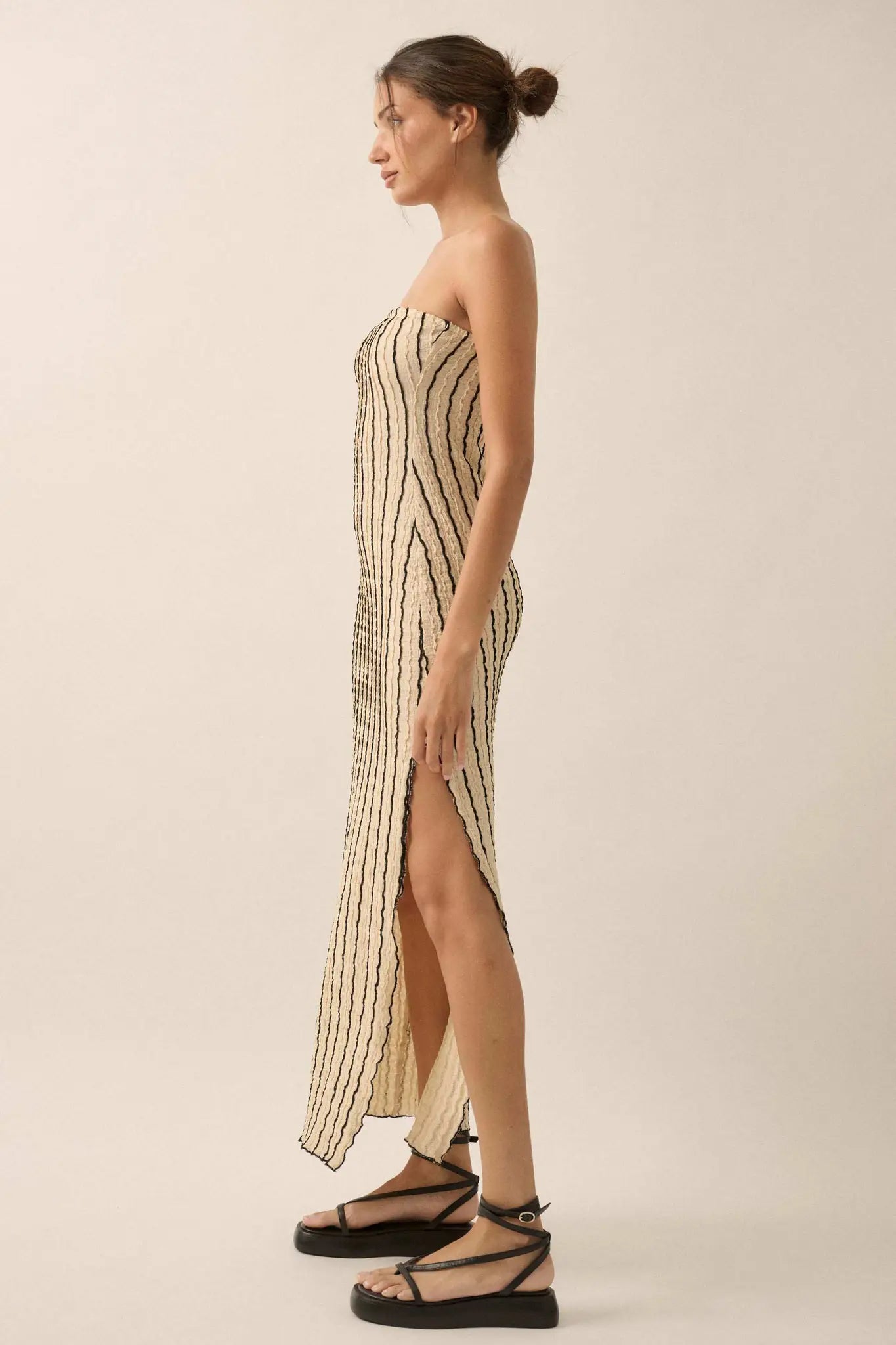 Whispering Waves Striped Knit Strapless Maxi Dress