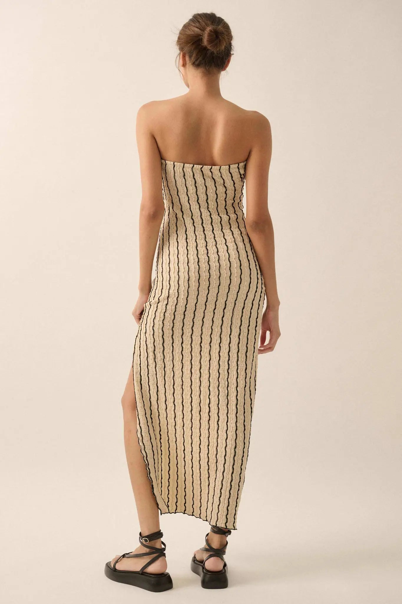 Whispering Waves Striped Knit Strapless Maxi Dress