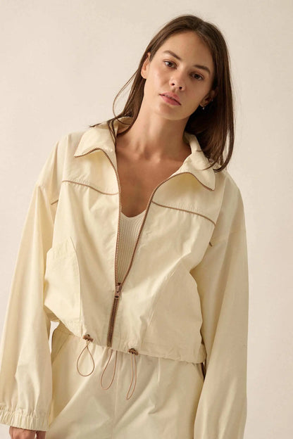 Zip to It Piping-Trim Drawstring Jacket