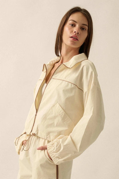 Zip to It Piping-Trim Drawstring Jacket