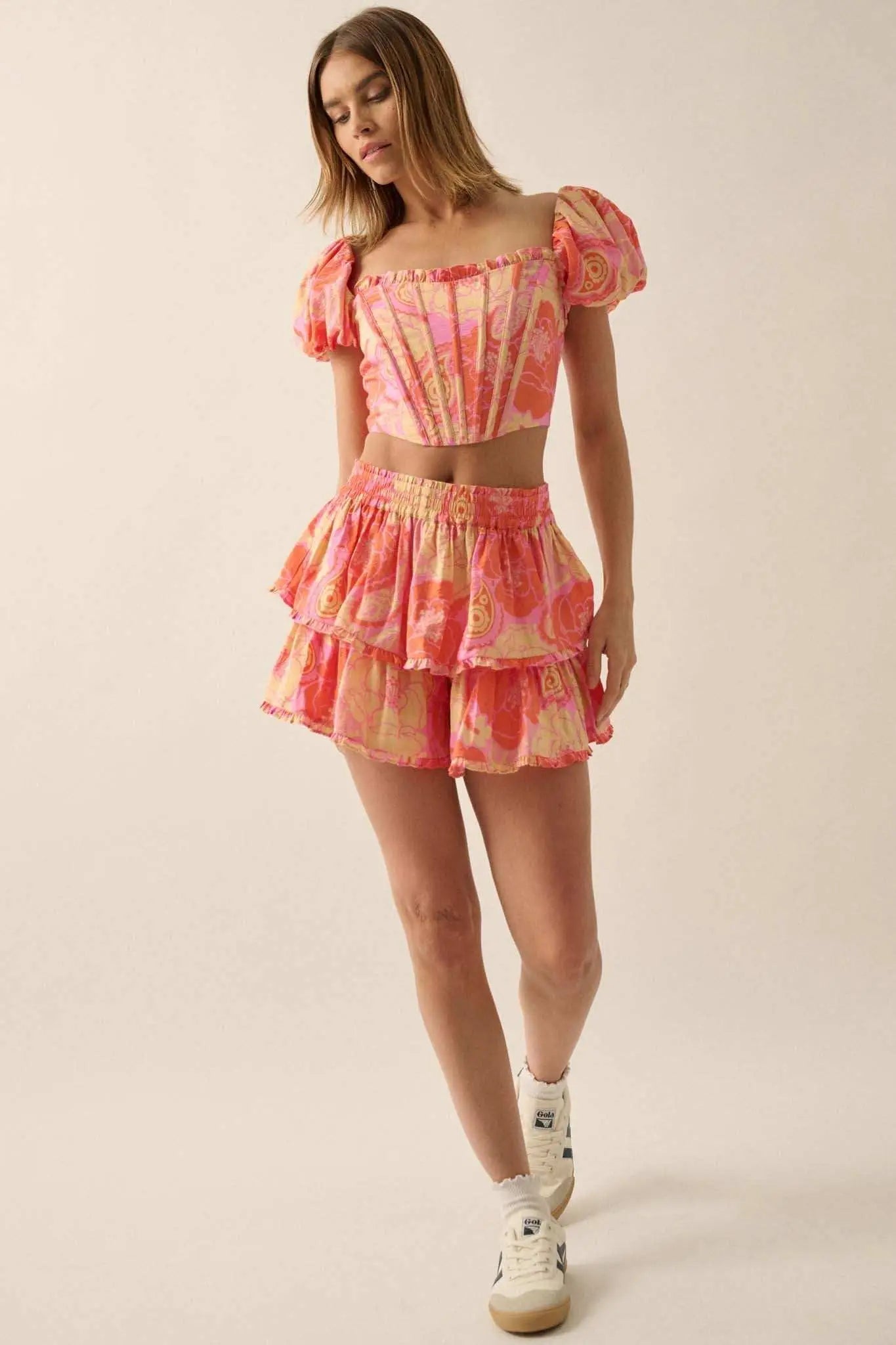 Tasty Treat Floral Paisley Tiered Ruffle Shorts