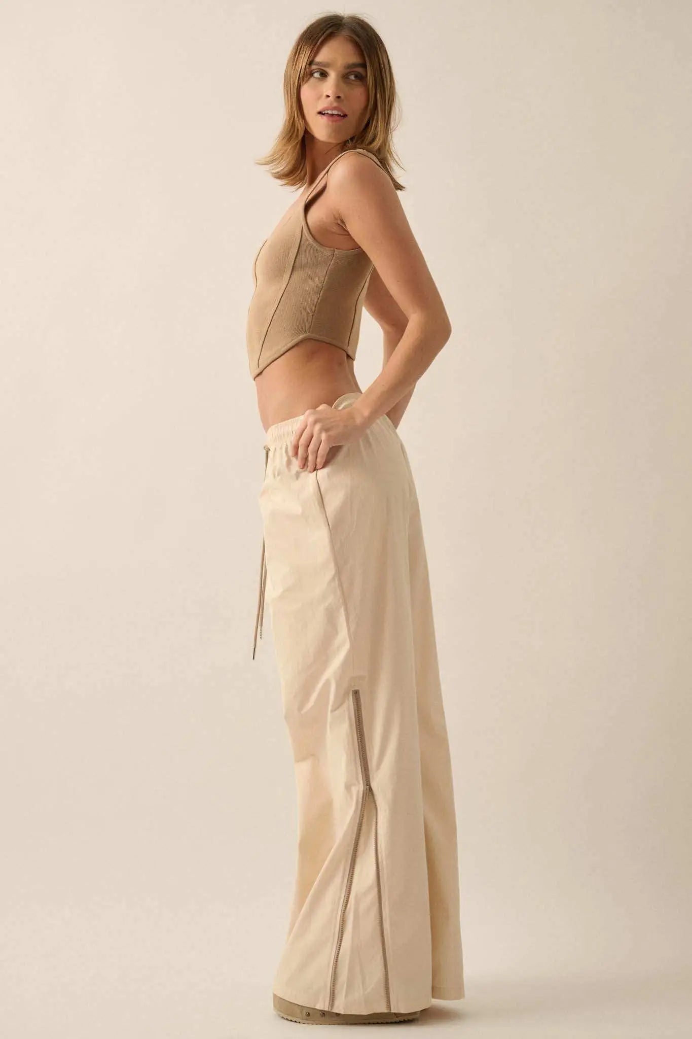 Zip It Up Side-Zip Wide-Leg Drawstring Pants