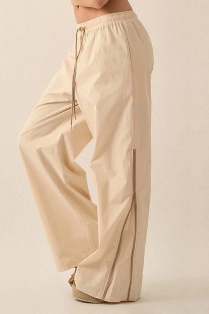Zip It Up Side-Zip Wide-Leg Drawstring Pants