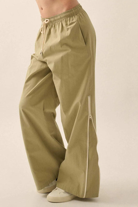 Zip It Up Side-Zip Wide-Leg Drawstring Pants