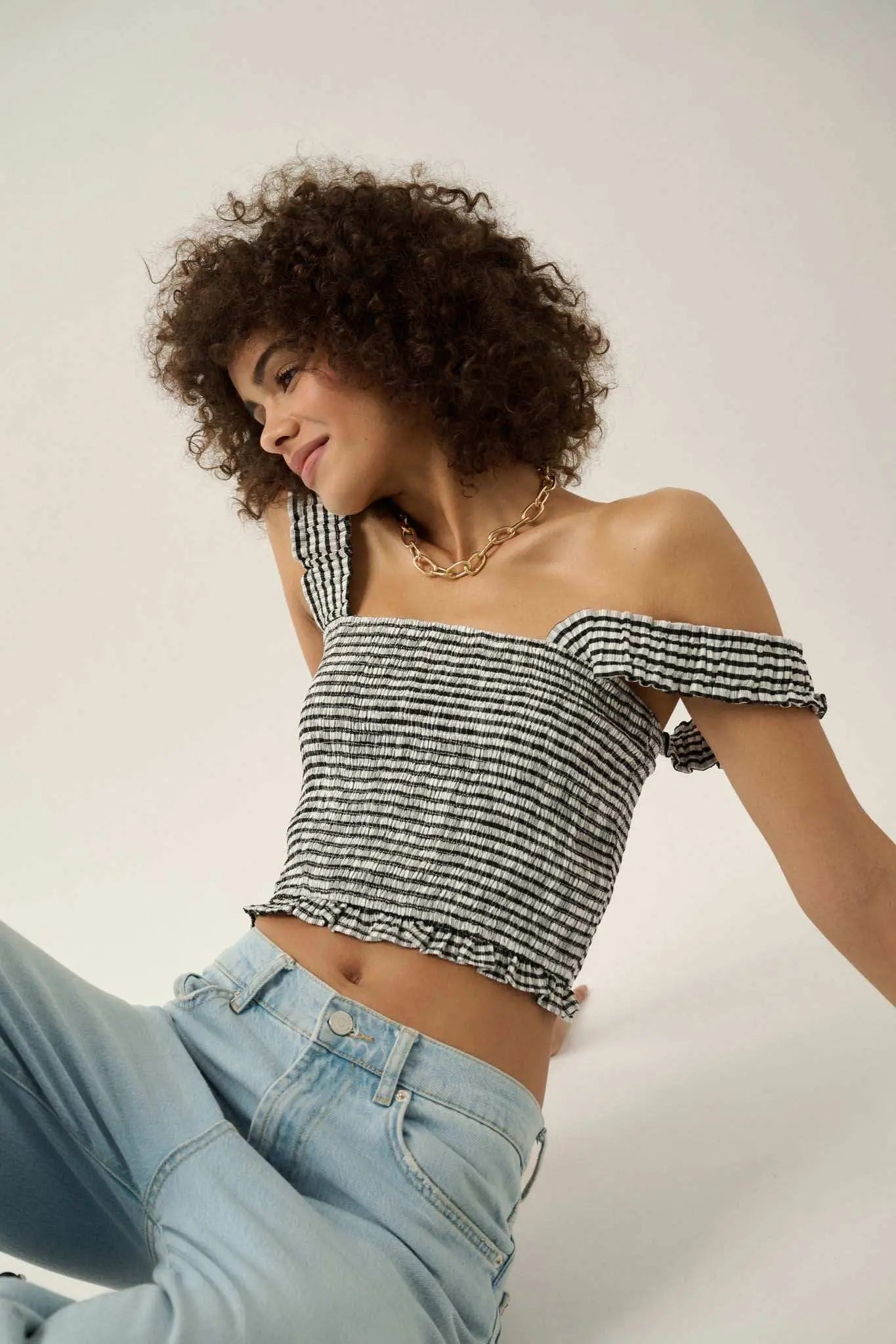 Sweet Shop Smocked Gingham Cropped Tank Top