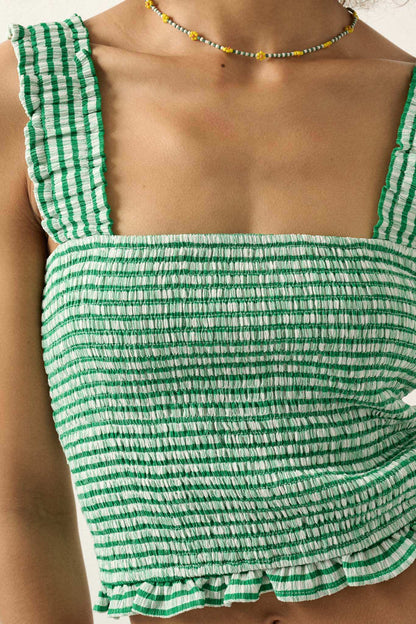 Sweet Shop Smocked Gingham Cropped Tank Top