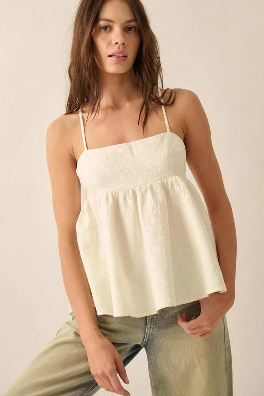 Subtle Beauty Textured Floral Babydoll Cami Top