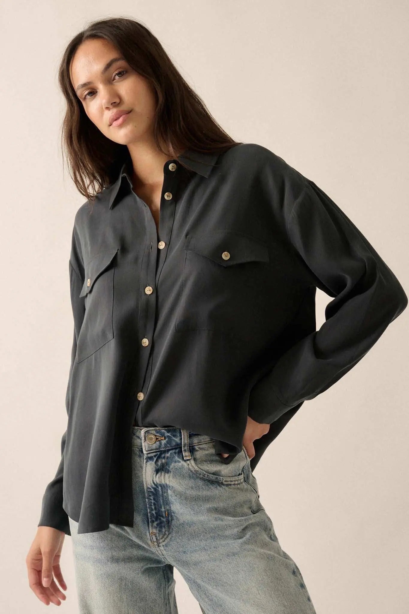 Work Ethic Solid Button-Up Pocket Shirt