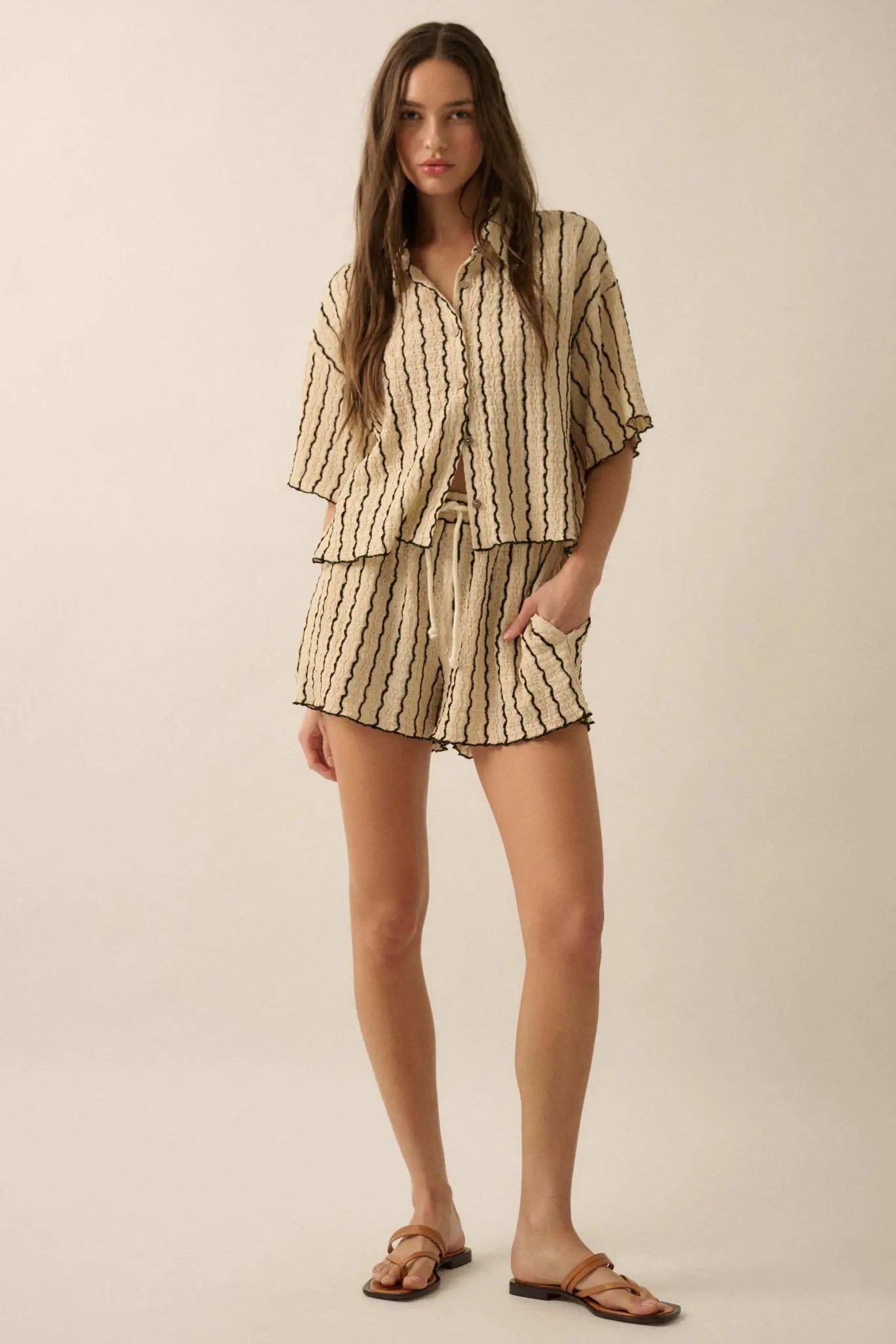 Waves Calling Striped Knit Button-Front Camp Shirt