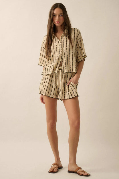 Waves Calling Striped Knit Button-Front Camp Shirt