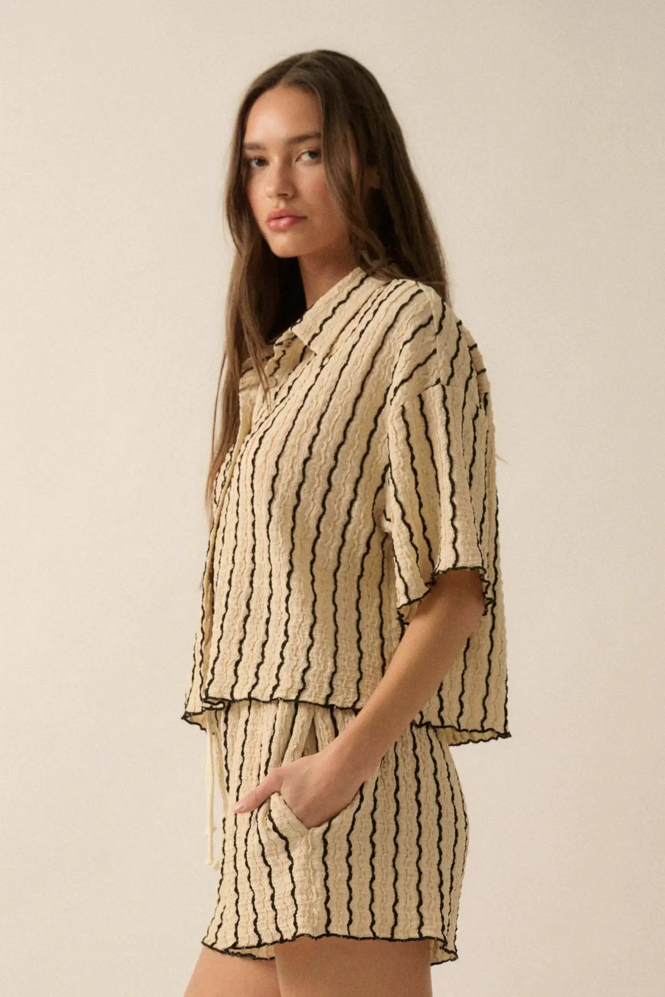 Waves Calling Striped Knit Button-Front Camp Shirt