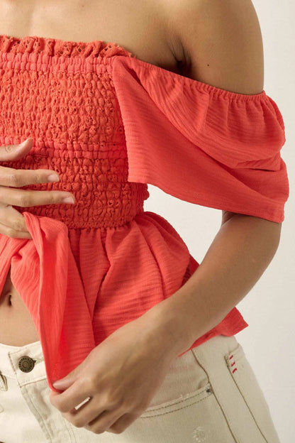 Take It to Heart Smocked Crochet Lace Peasant Top