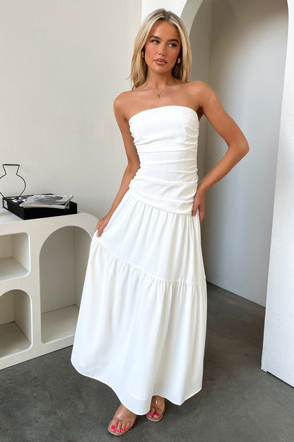 Charlotte Strapless Maxi Dress - White
