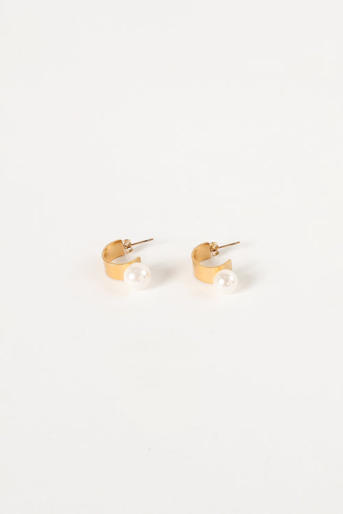 Callie Pearl Hoop Earrings - Gold