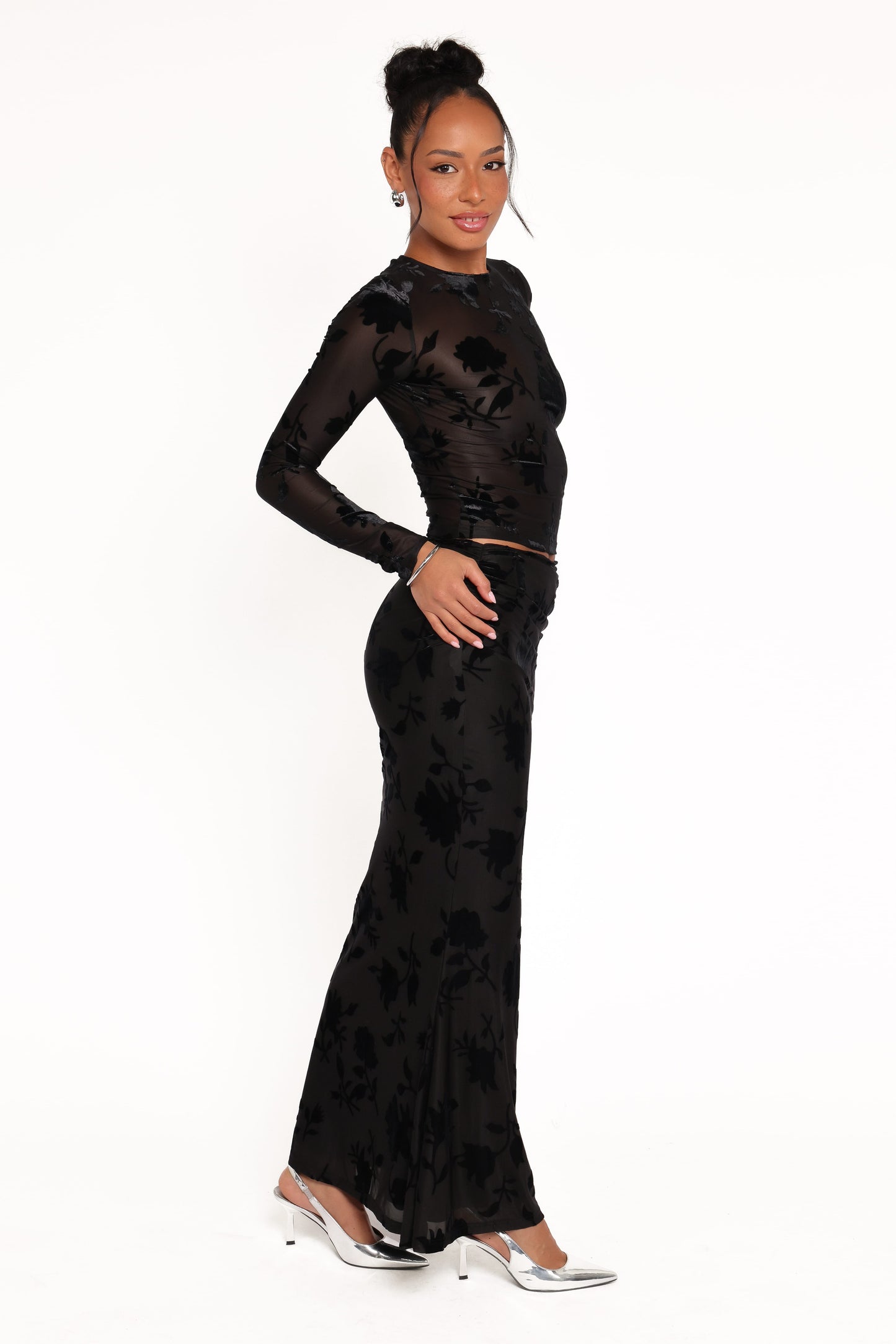 Emily Burnout Velvet Skirt - Black