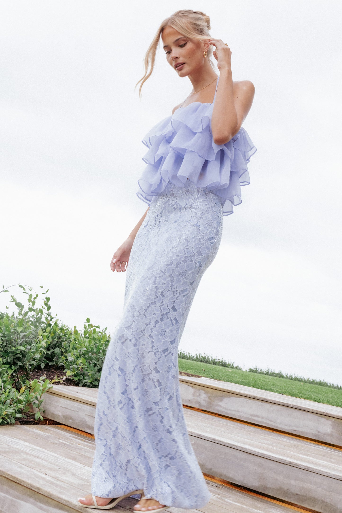 Jennings Lace Maxi Skirt - Blue Sequin